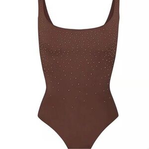 SKIMS x SWAROVSKI JELLY SHEER SQUARE NECK BODYSUIT COCOA